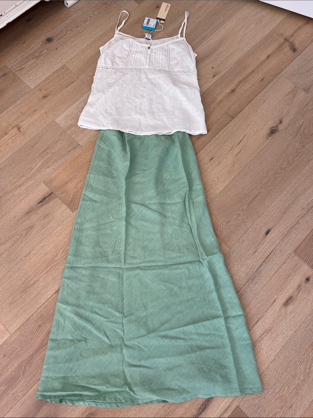 Hartford Cream Cotton Eyelet Spaghetti-Strap Tank and Bryn Walker Linen Skirt